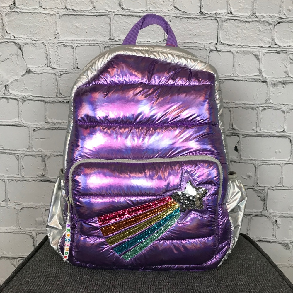 Children’s Rainbow Purple & Silver Puffer Backpack